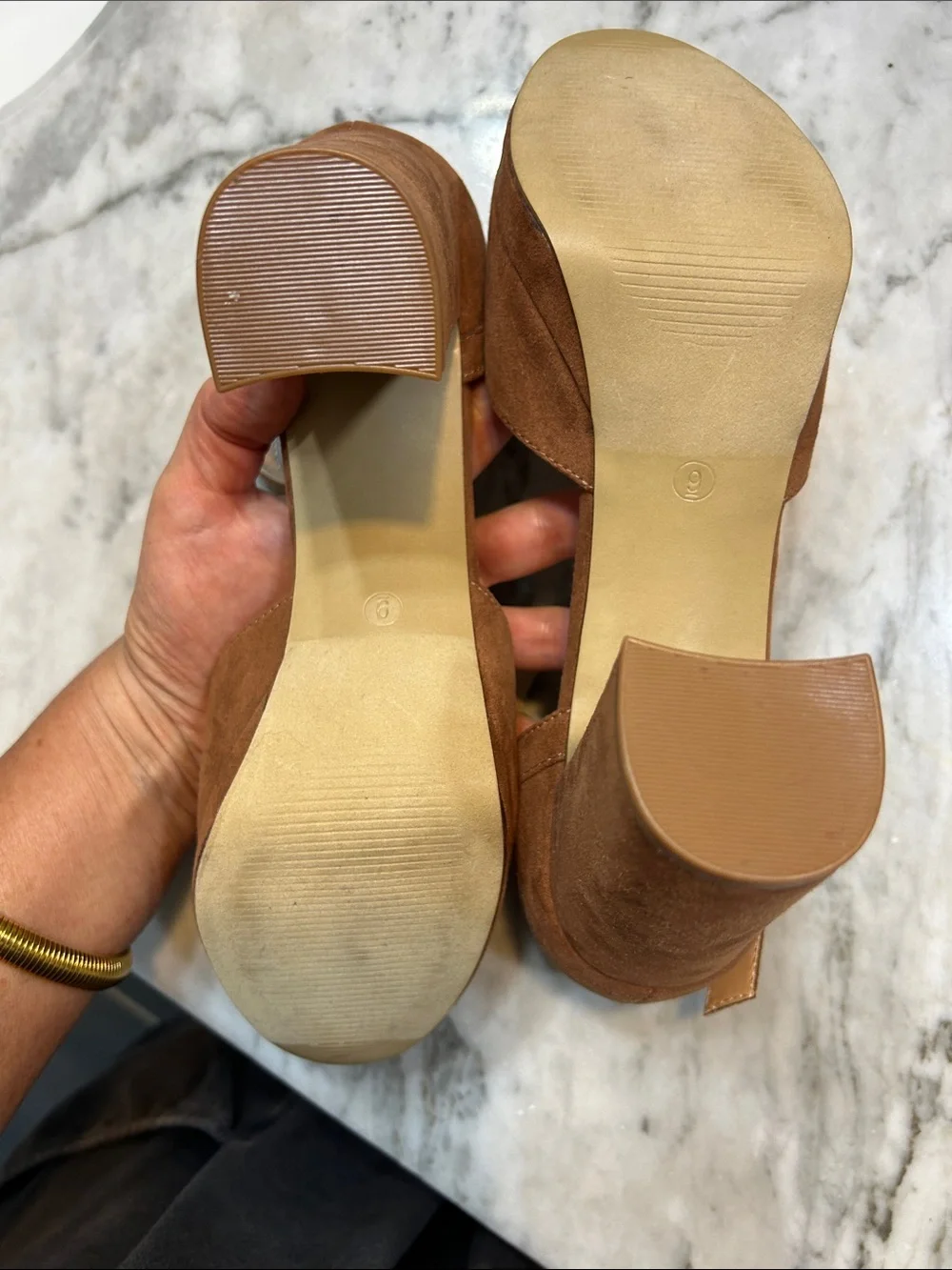 LOFT Tan Suede Ankle-Strap Block Heels